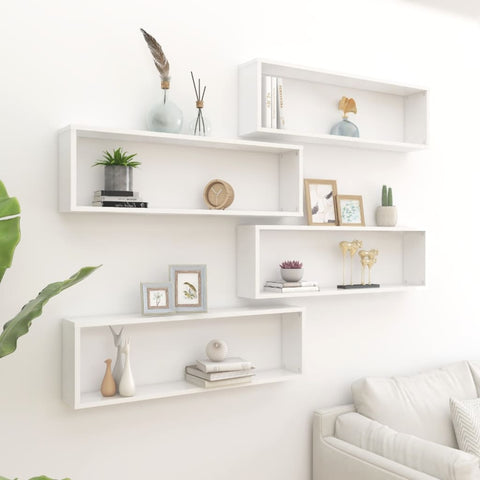 ZNTS Wall Cube Shelf 4 pcs High Gloss White 100x15x30 cm Engineered Wood 807098