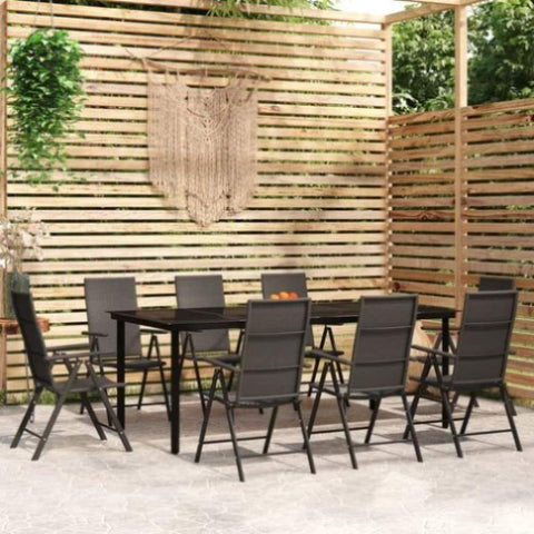 9 Piece Garden Dining Set Black 3099106
