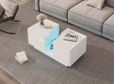 Led Coffee with 2 Drawer Storage, High Gloss Coffee for Living Room Unique Shape Centre N605P287896W