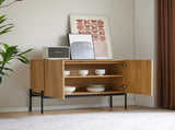 Modern Sideboard Cabinet with 2 Doors and Metal Legs, Buffet Storage Cabinet with Line Design, N896P457078W