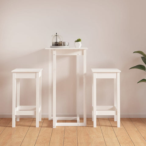 3 Piece Bar Set White Solid Wood Pine 3124728