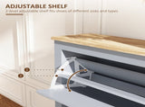 2 Drawer Shoe Cabinet Modern Narrow Shoe Cupboard Hallway Wooden Storage Organiser with Flip Doors T3398P378002
