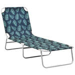 ZNTS Folding Sun Lounger Steel and Fabric Leaves Print 310331