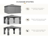 3 x 3m Outdoor Shelter, Garden Pavilion with 2 Tier Roof, Netting and Curtains, Light Grey T3398P313566