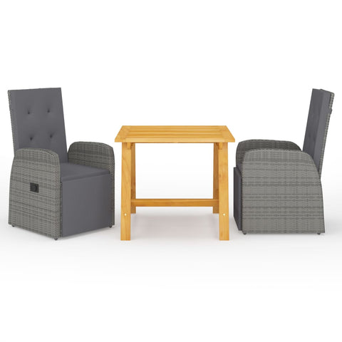 ZNTS 3 Piece Garden Dining Set with Cushions Grey Poly Rattan 3095351