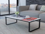 Coffee Table with Telephone Booth Printing Glass Top 241176