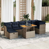 8 Piece Garden Sofa Set with Cushions Brown Poly Rattan Acacia 3327985