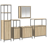 Bathroom Furniture Set with Shelf 5 pcs Sonoma Oak and Black 3328385