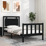 ZNTS Bed Frame with Headboard Black Small Single Solid Wood 3192130