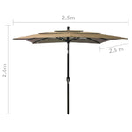 3-Tier Garden Parasol with Aluminium Pole Taupe 2.5x2.5 m 313839