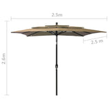 3-Tier Garden Parasol with Aluminium Pole Taupe 2.5x2.5 m 313839