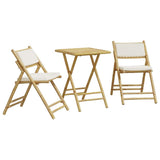 3 Piece Folding Bistro set with Cream White Cushions Bamboo 3208933