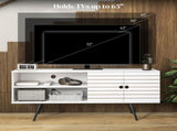 TV Stand with Cupboard, Open Shelves, Striped Doors, Wooden legs, White T3398P344513