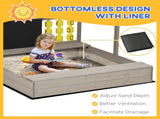 Kids Wooden Sandpit, sandbox with canopy & Seats, for Gardens - Grey T3398P348078