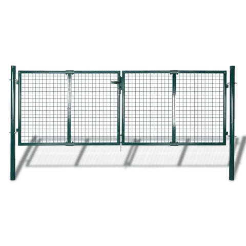 Fence Gate Steel 306x125 cm Green 42981