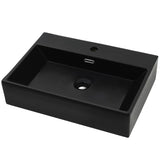 Basin with Faucet Hole Ceramic Black 76x42.5x14.5 cm 142743