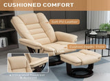 Faux Leather 135&deg Reclining Chair and Footstool - Beige T3398P343501