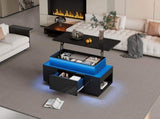 Lift-Top Coffee Table, Highgloss Centre Table with 1 drawers & LED lights, Hidden storage space, N605P388254B