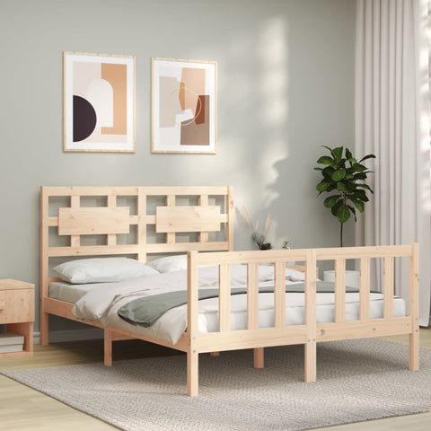 ZNTS Bed Frame with Headboard Small Double Solid Wood 3192526