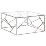 ZNTS Coffee Table Silver Stainless Steel and Tempered Glass 349953