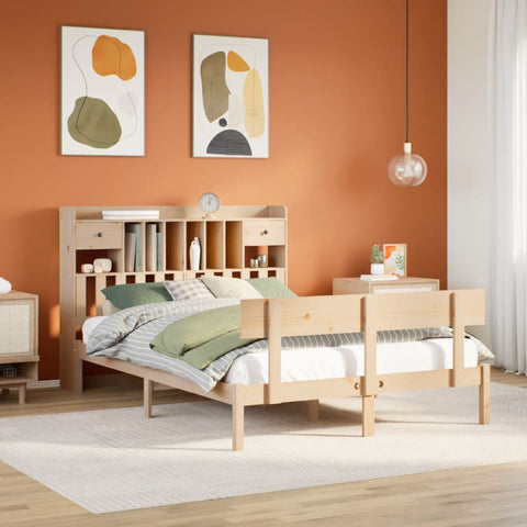 ZNTS Bookcase Bed without Mattress 150x200 cm King Solid Wood Pine 3321836