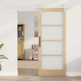 Sliding Door Natural 83 x 202 cm Solid Pine Wood and Glass 3332417