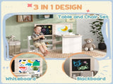 3 in 1 Kids Table and Chair Set with Storage,board, Blackboard & Roll Paper for 3-8 Years, T3398P422131