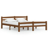 Bed Frame Honey Brown Solid Pine Wood, Plywood Double Size 322079
