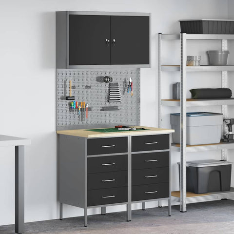 Work Bench with Drawer 5 pcs Black 100 x 55 x 200 cm Steel 3321420