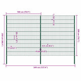 Fence Panel with Posts Iron 349x200 cm Green 278680
