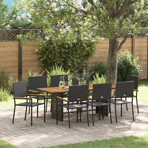 Garden Dining Set 9 pcs Black and Brown Poly Rattan 3365432