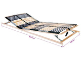 Slatted Bed Base Manual Brown 80 x 190 cm Solid Beech Wood 42015263