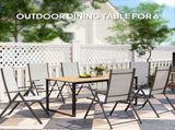 Garden Table for 6 People, 160 x 80 x 75 cm Rectangle Outdoor Dining Table with Slatted Top, Metal T3398P328008