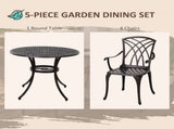 5 Pieces Garden Set for 4, Cast Aluminium Outdoor Set with 4 Armchairs and Round T3398P320369