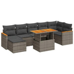 ZNTS 8 Piece Garden Sofa Set with Cushions Grey Poly Rattan Acacia 3327518