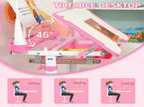 Kids Study Desk and Chair Set w/ Adjustable Height, Storage, Drawer, Pink T3398P347708