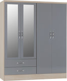 ZNTS Nevada 4 Door 2 Drawer Mirrored Wardrobe 100-101-075