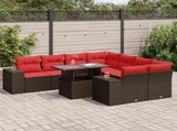 9 Piece Garden Sofa Set with Cushions Brown Poly Rattan Acacia 3326775