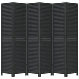 Room Divider 6 Panels Black Solid Wood Paulownia 358859
