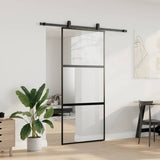 Sliding Door with Hardware Set Black 90x205 cm Tempered Glass 3375818