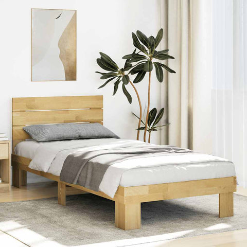 Bed Frame with Headboard without Mattress 75x190 cm Solid Wood Oak 3315727