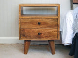 Solid Wood Mini Classic Open Bedside, 2 Drawers and Open Slot, Oak-ish, Brown B2743P403101