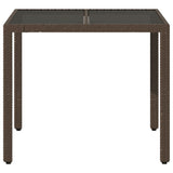 Garden Table with Glass Top Brown 90x90x75 cm Poly Rattan 365528