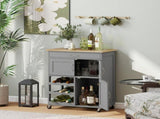 Modern Kitchen Trolley, Rolling Island Storage Cart with Drawer, 9-bottle Wine Rack, Door Cabinets, T3398P422887