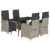 5 Piece Garden Dining Set with Cushions Light Grey Poly Rattan 3212600