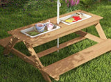 Kids Picnic Table, Sand and Water Table with Wooden Benches, Adjustable Parasol and Storage Bins, T3398P348570