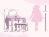 Kids Vanity Table with Mirror, Stool, Drawer, Storage Boxes, Cat Design, for Ages 3-6 Years - Pink T3398P422146
