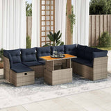 9 Piece Garden Sofa Set with Cushions Brown Poly Rattan Acacia 3327992