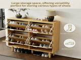 Rattan Shoe Storage Cabinet with Adjustable Shelves, 4 Flip Drawers, Elegant Wooden Design, Perfect N896P437303O