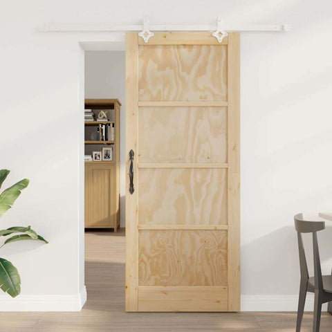Sliding Door Manual White 83 x 202 cm Solid pine wood and steel 3333560